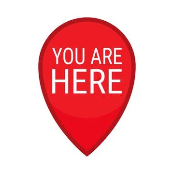 Red map pin with the text 'YOU ARE HERE' Stock Illustration