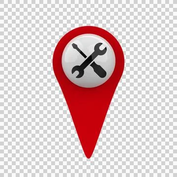 Red Map Pin Tools Wrench Screwdriver 3D Glossy Locator Icon Transparent Illustrazione stock