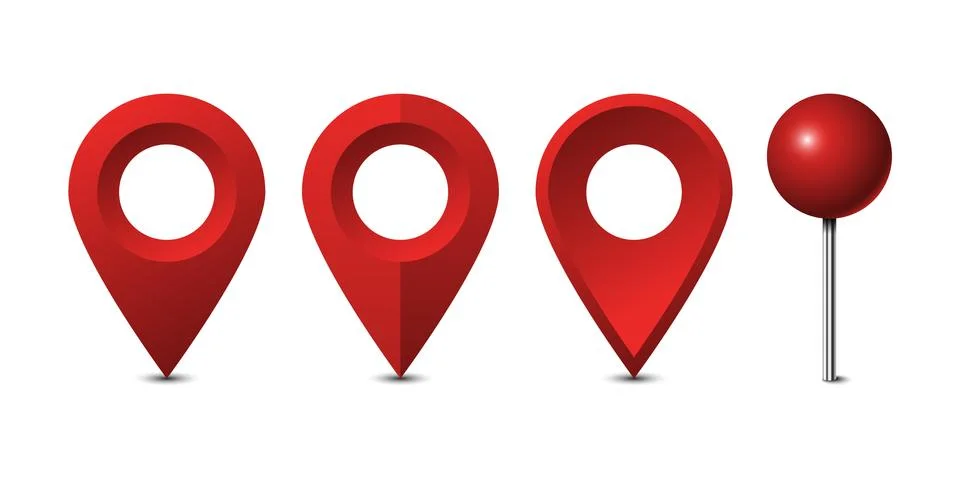 Red map pins set isolated on white background, vector illustration Stock Illustration
