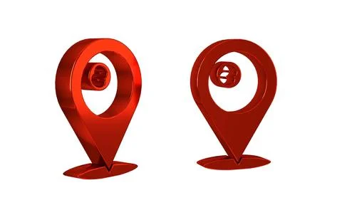 Red Map pointer with billiard pool snooker ball with number 8 icon isolated.. イラスト素材