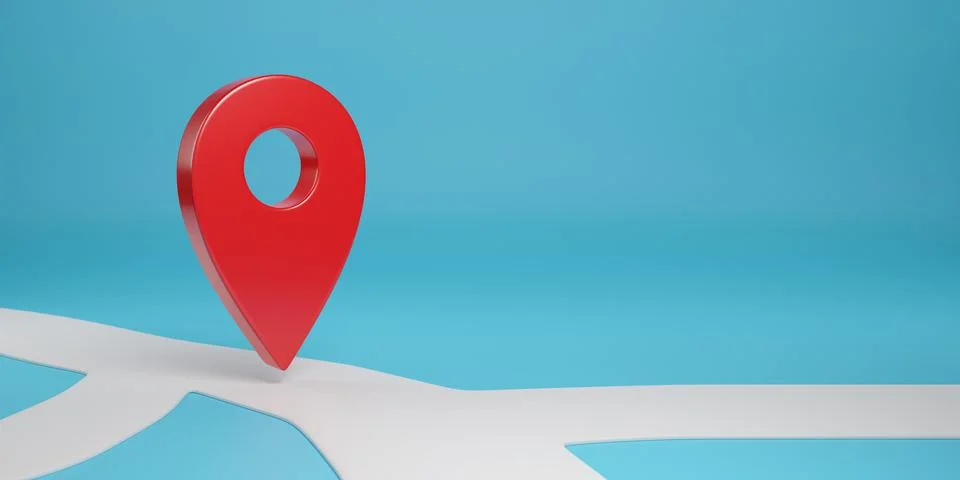 Red map pointer on blue background with copy space. 3d illustration. Stock Illustration