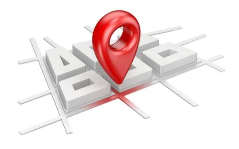 Red map pointer on city plane navigation concept 3D Illustrazione stock