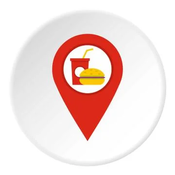 Red map pointer with fast food sign icon circle 库存插图