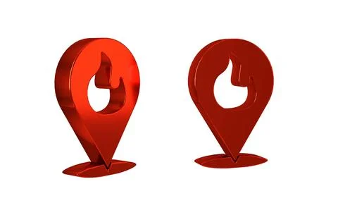 Red Map pointer with fire flame icon isolated on transparent background. Fi.. Stock Illustration