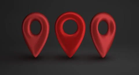 Red map pointer isolated on black background. Find address, location icon Stock-Illustration