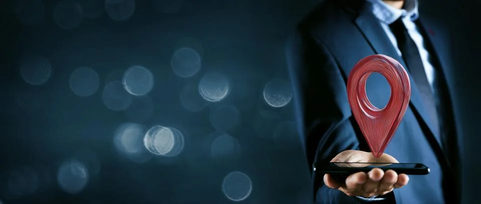 Red map pointer with location icon.  location marker symbol 스톡 사진