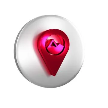Red Map pointer with mountain icon isolated on transparent background. Moun.. Illustrazione stock