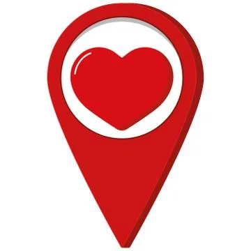 Red map pointer with red heart inside icon isolated on white background. Stock Illustration