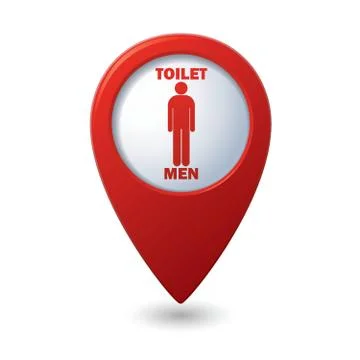 Red map pointer with restroom icon, man. WC icon Illustrazione stock