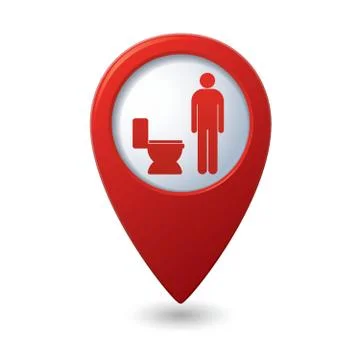 Red map pointer with restroom icon, man. WC icon Stock Illustration