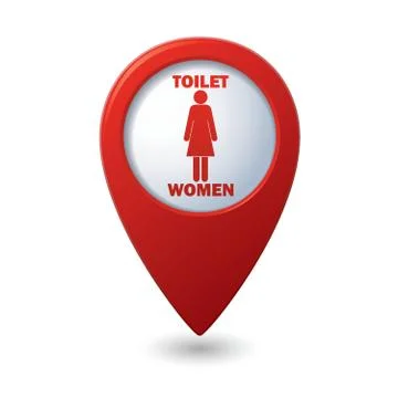 Red map pointer with restroom icons, lady. WC icon Stock Illustration