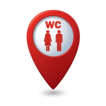 Red map pointer with restroom icons: lady, man. WC icon Stock Illustration