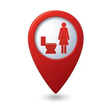 Red map pointer with restroom icons, lady. WC icon Stock Illustration