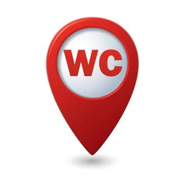 Red map pointer with restroom, WC icon. Stock Illustration
