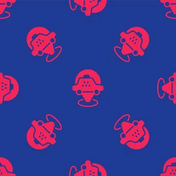 Red Map pointer with taxi car icon isolated seamless pattern on blue backgrou Stock Illustration