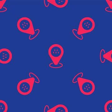 Red Map pointer with taxi car icon isolated seamless pattern on blue background Stock Illustration