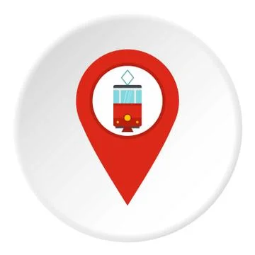 Red map pointer with tram symbol icon circle Stockillustratie