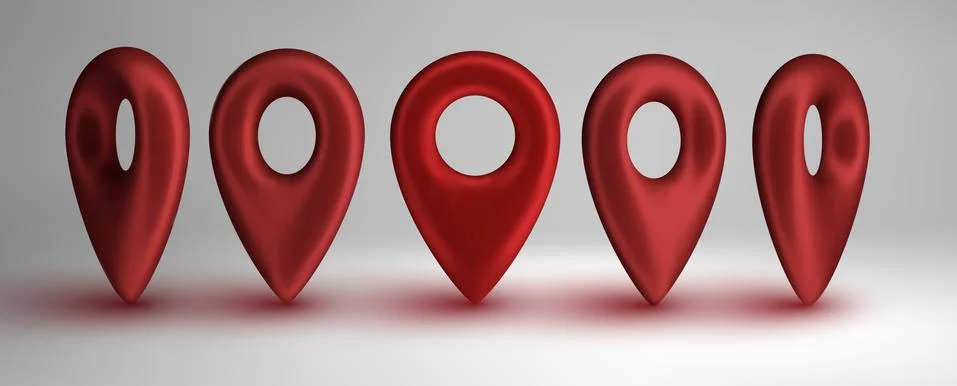 Red map pointers set isolated on white background. Location icons concept. GPS Stock Illustration