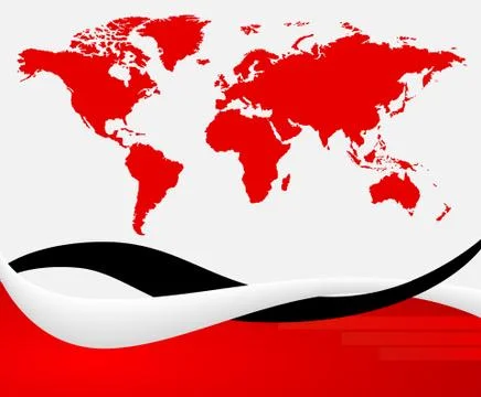 Red map of the world with black and white wavy lines Stock Illustration