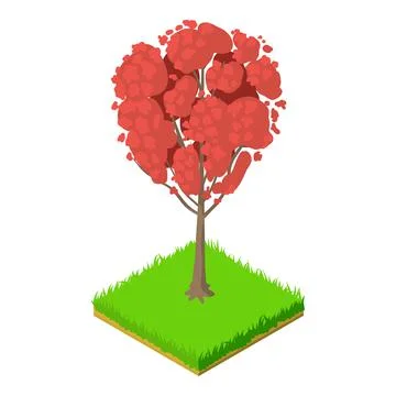 Red maple icon, isometric style 스톡 일러스트