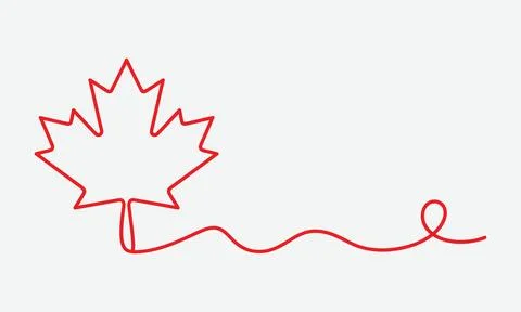 Red maple leaf drawing with stem Stock Illustration