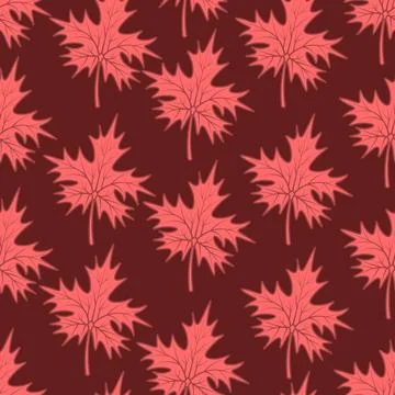 Red maple leaf. Endless pattern. Part of tree with veins. Red background. Stock Illustration