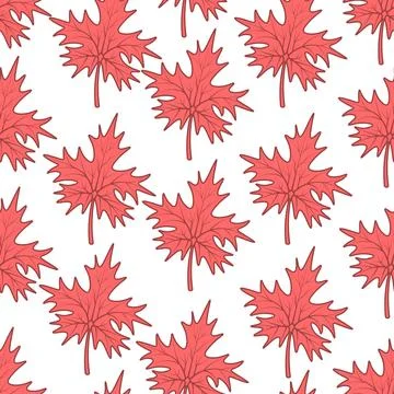 Red maple leaf. Endless vector pattern. Part of the tree with veins. Stock Illustration