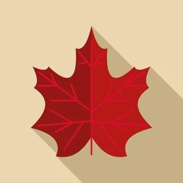 Red maple leaf flat design long shadow icon Stockillustratie