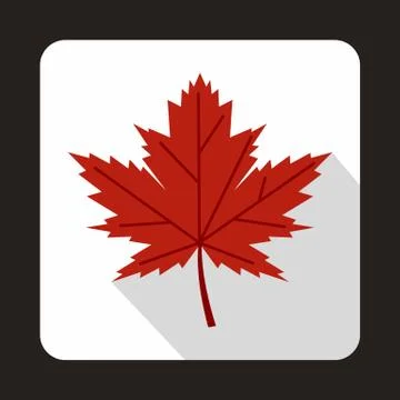 Red maple leaf icon in flat style イラスト素材