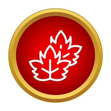 Red maple leaf icon in gold circle 스톡 일러스트