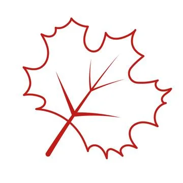 Red maple leaf outline with stylized shape, isolated, Vector Stock Illustration
