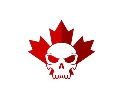 Red maple leaf with skull face inside Stock Illustration