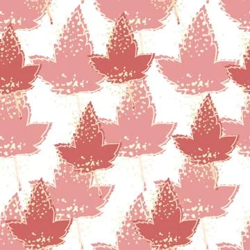 Red maple leaves seamless pattern on white background. Retro autumn leaf wall Stock Illustration