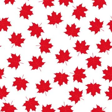 Red maple leaves on white background Canadian seamless pattern. Canada Day ba Stock Illustration