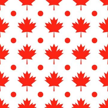 Red maple leaves on white background Canadian seamless pattern. Canada Day ba Stock Illustration