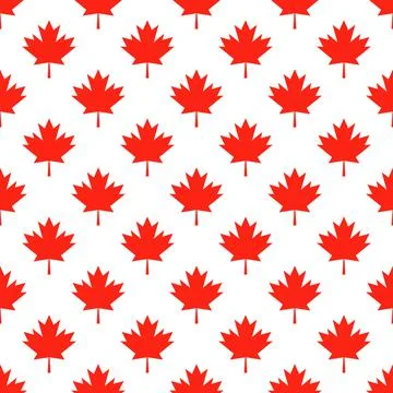 Red maple leaves on white background Canadian seamless pattern. Canada Day ba 스톡 일러스트
