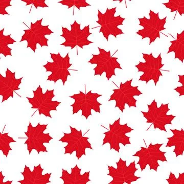 Red maple leaves on white background Canadian seamless pattern. Canada Day .. Stock Illustration