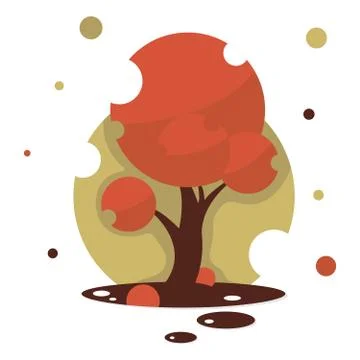Red maple tree. Isolated vector tree on white background. Stock Illustration