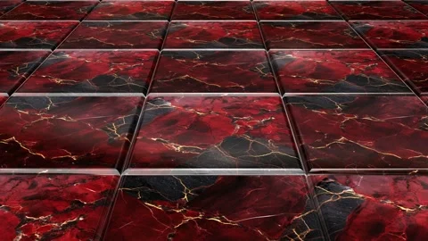 Red Marble Tiles, Background, Reflection, Unique Design, Exclusive Stock Footage 294202369