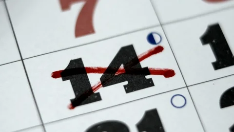 The Red Marker Crossing 14 Date On The Calendar. Stock Footage 106088469