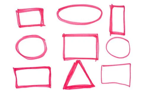 Red marker drawn geometric shape set design elements isolated on white Illustrazione stock