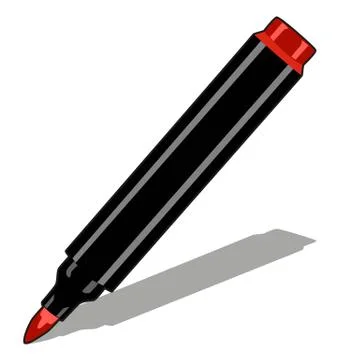 Red marker isolated on white background. Vector cartoon close-up illustration. Stock Illustration