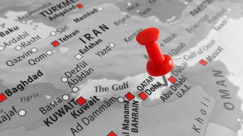 Red marker over Abu Dhabi Stock Footage 76325502