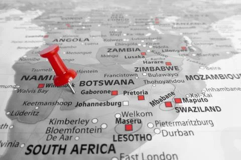Red marker over Botswana Stock-Fotos