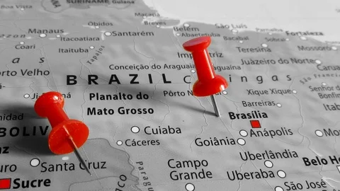 Red marker over Brazil Stock Footage 76325438