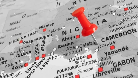 Red marker over Cameroon Stock Footage 76324771