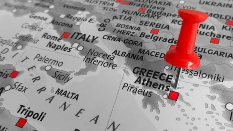 Red marker over Greece  - Europe Stock Footage 76324971