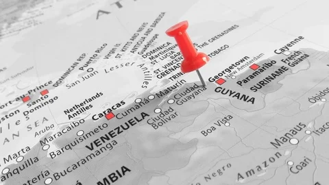 Red marker over Guyana Stock Footage 76324738