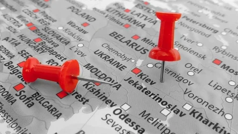 Red marker over Ukraine Stock Footage 76325364