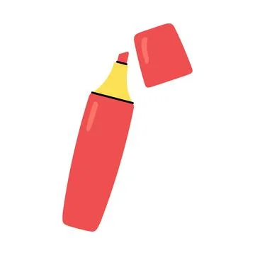 Red marker pen highligher with cap isolated on white background Stock Illustration